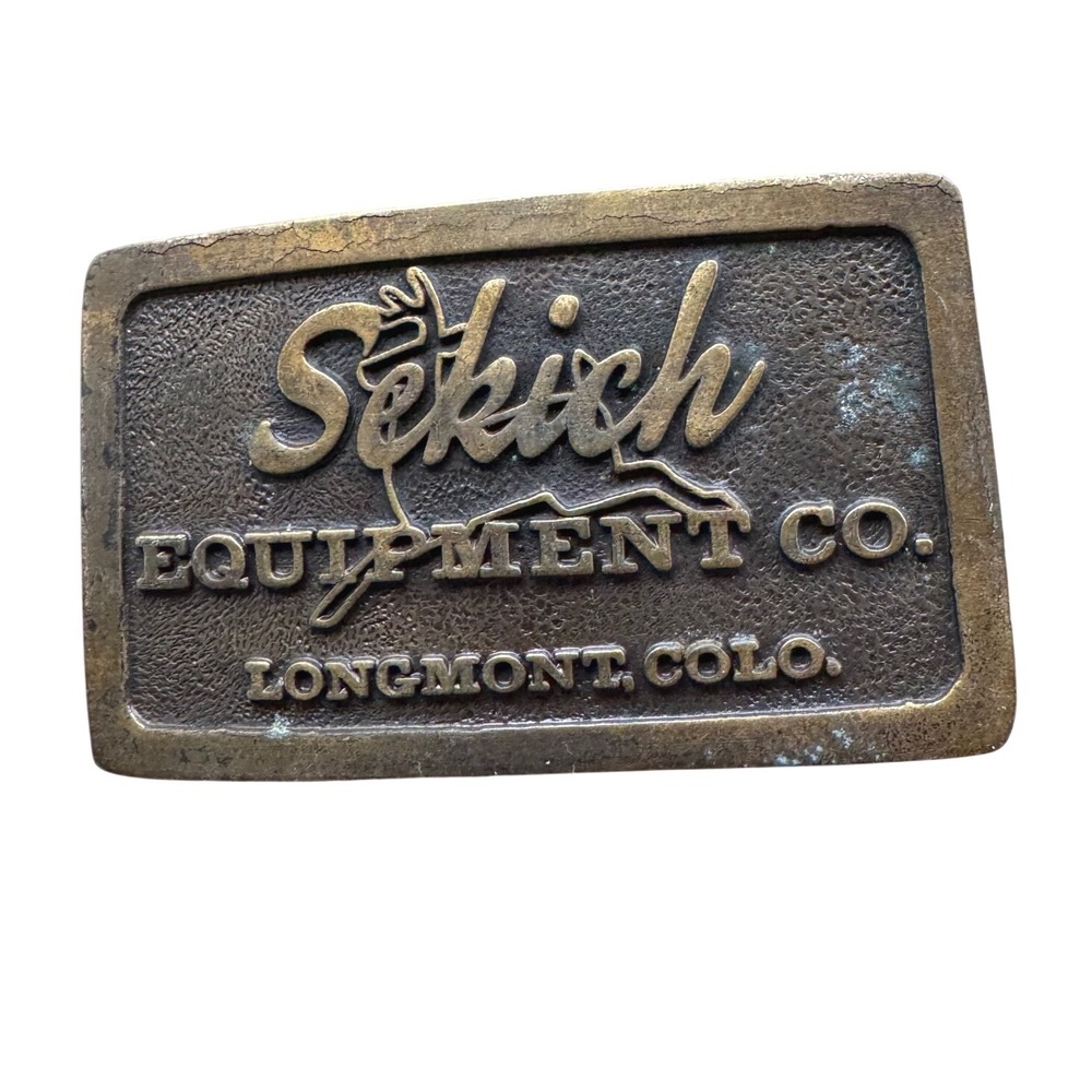 Vintage Sekich Equipment Co John Deere Brass Belt Buckle Longmont Colorado Brass